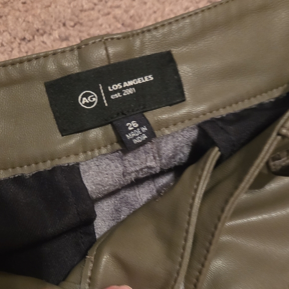 AG Adriano Goldschmied Olive Faux Leather Pants NWT - Picture 3 of 4